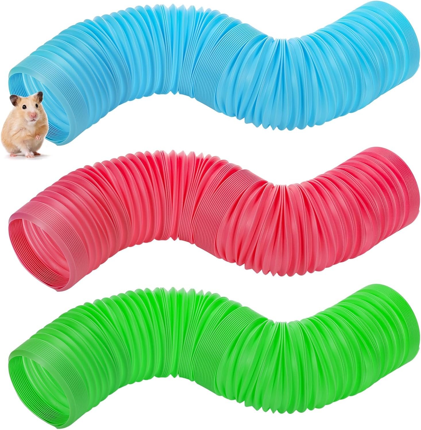 3 Packs Hamster Fun Tunnels, Pet Mouse Plastic Tube, Collapsible Plastic Tunnel, Tube Pet Hideaway, Training Hideout Tunnels for Guinea Pigs, Chinchillas, Rats, Ferrets, Dwarf Rabbits
