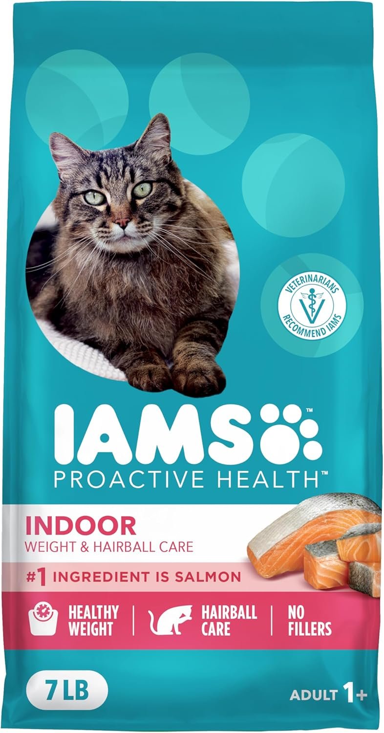 IAMS Proactive Health Indoor Dry Cat Food, Salmon, 7 lb | Veterinarian-recommended, #1 ingredient real salmon, reduces hairballs, supports healthy weight, boosts immune system