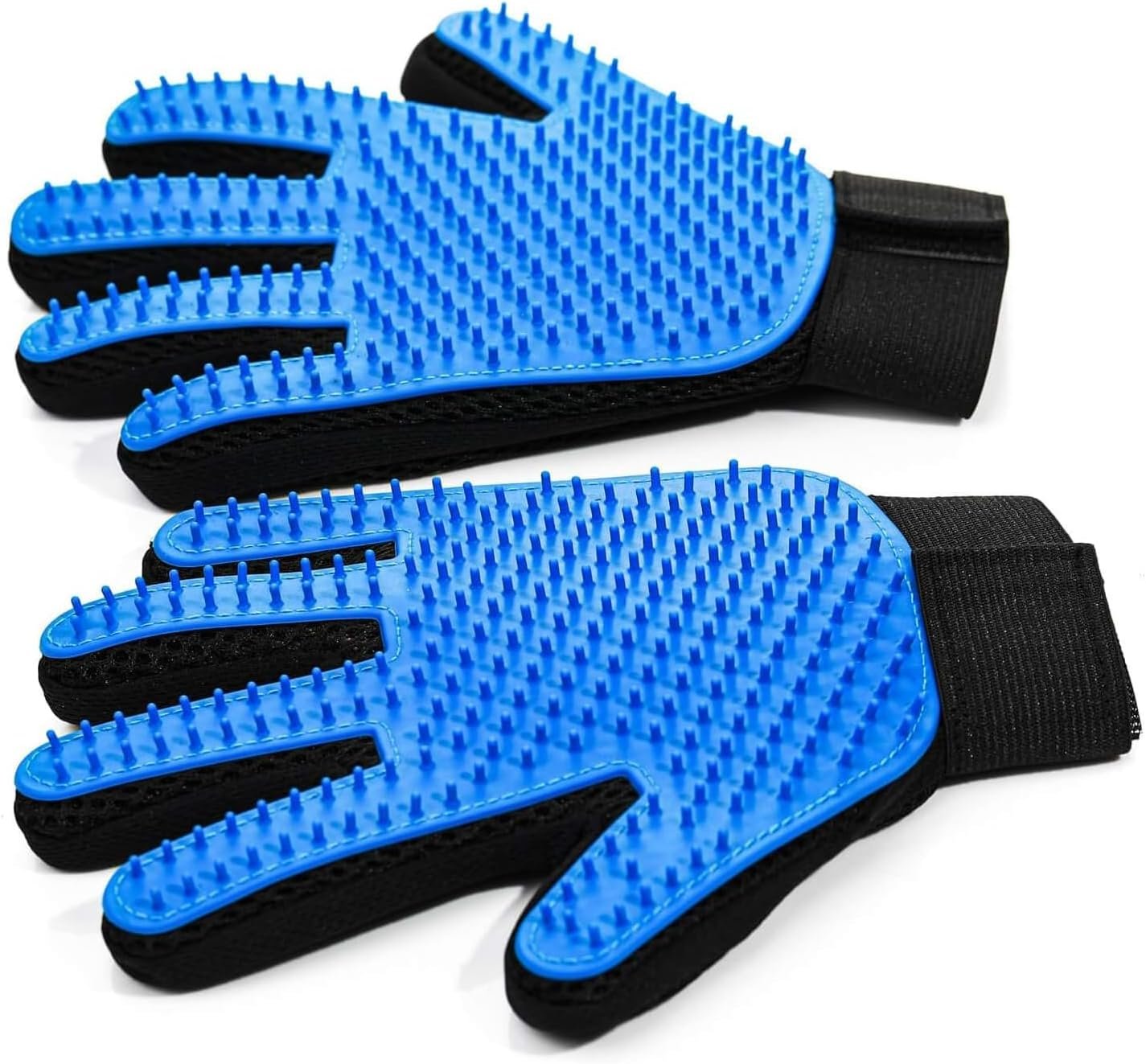 NVNAN Pet Hair Removal Glove for Dogs & Cats, 2-Pack Blue | 2-in-1 deshedding brush and massage mitt for shedding control, bathing and washing, safe for short or long hair pets