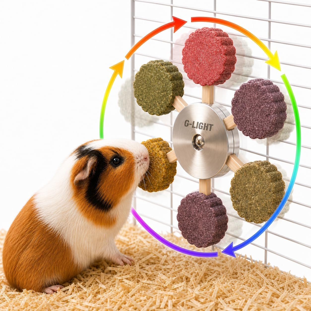 C-LIGHT Guinea Pig Chew Toys, Rotating Spinner + 8 Pcs Timothy, 5 viggies | Hay for Teeth Grind & Digestion, Rust-Proof Aluminum Toy, for Rabbit, Bunny, Chinchilla, Hamster Dental Health (Sliver)