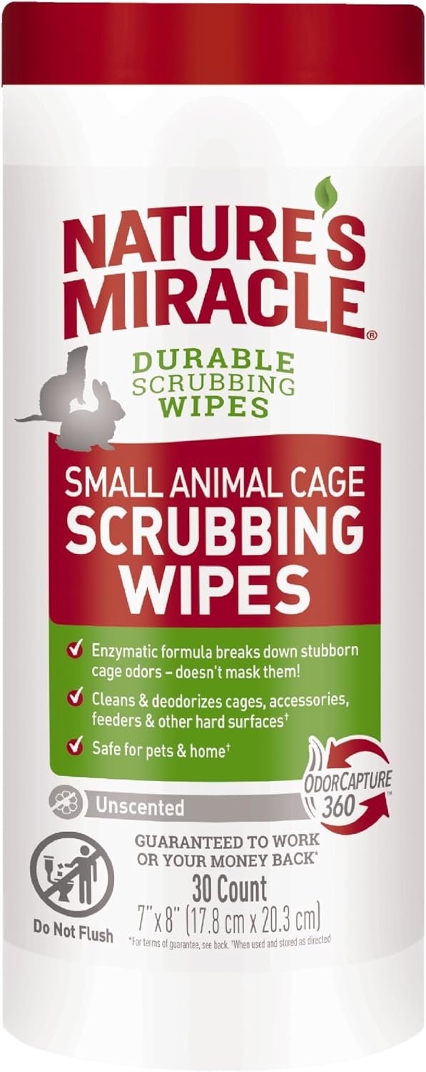 Nature’s Miracle Small Animal Cage Scrubbing Wipes, 30 Count | Bio-Enzymatic Formula Helps Break Down Tough Stains & Odors, Cleans & Deodorizes Cages & Accessories, Safe For Pets and Home
