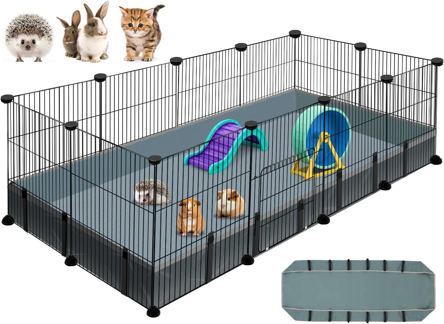VISCOO 12 Panels Small Animal Playpen, 48″ x 24″ x 16″ Guinea Pigs Cages | C&C Cage for Guinea Pigs with Waterproof Mat, Puppy Play Pen, Bunny Playpen, Indoor Outdoor Portable Metal Wire Yard Fence