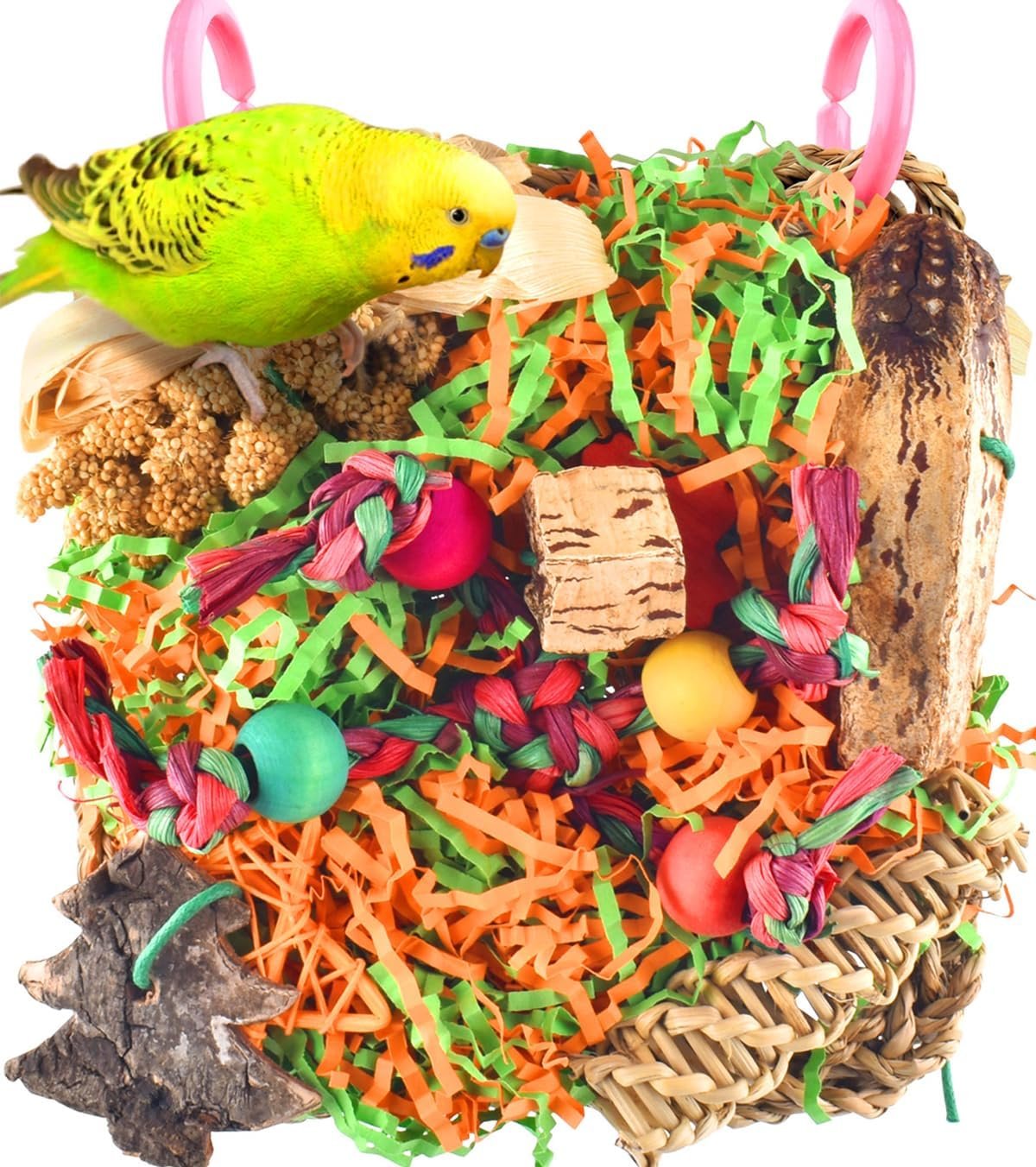KATUMO Bird Toys, Grass Mat Shredding Hanging Toy for Budgie Parakeet | Natural Grass Mat Bird Toy Satisfies Foraging & Chewing; Hanging Design Fits Cage; Perfect for Small and Medium Pet Birds