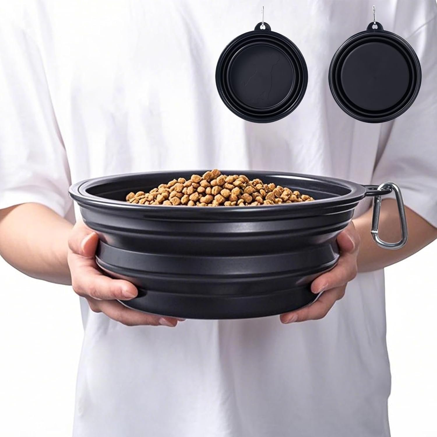 Extra Large Dog Bowl Pet Collapsible Bowls, 2 Pack Collapsible Dog Water Bowls for Large Dogs, Portable Pet Feeding Water Dish for Walking Parking Traveling with 2 Carabiners (Black+Black, Jumbo)