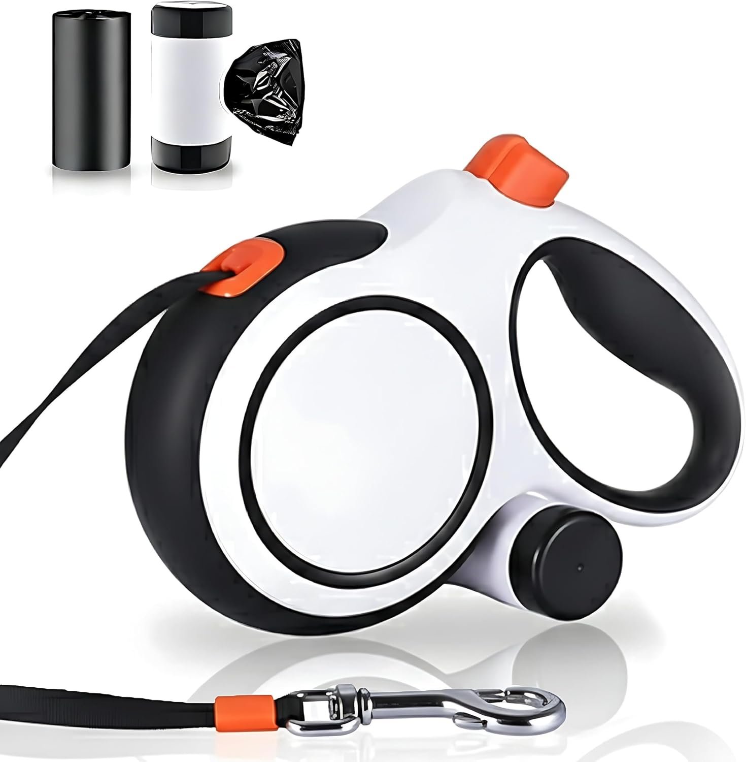 26Ft Heavy Duty Retractable Dog Leash with Dispenser and Poop Bags, for Small, Medium & Large Dogs Up to 110Lbs, 360° Tangle-Free Design and a Durable Chrome Plated Hook