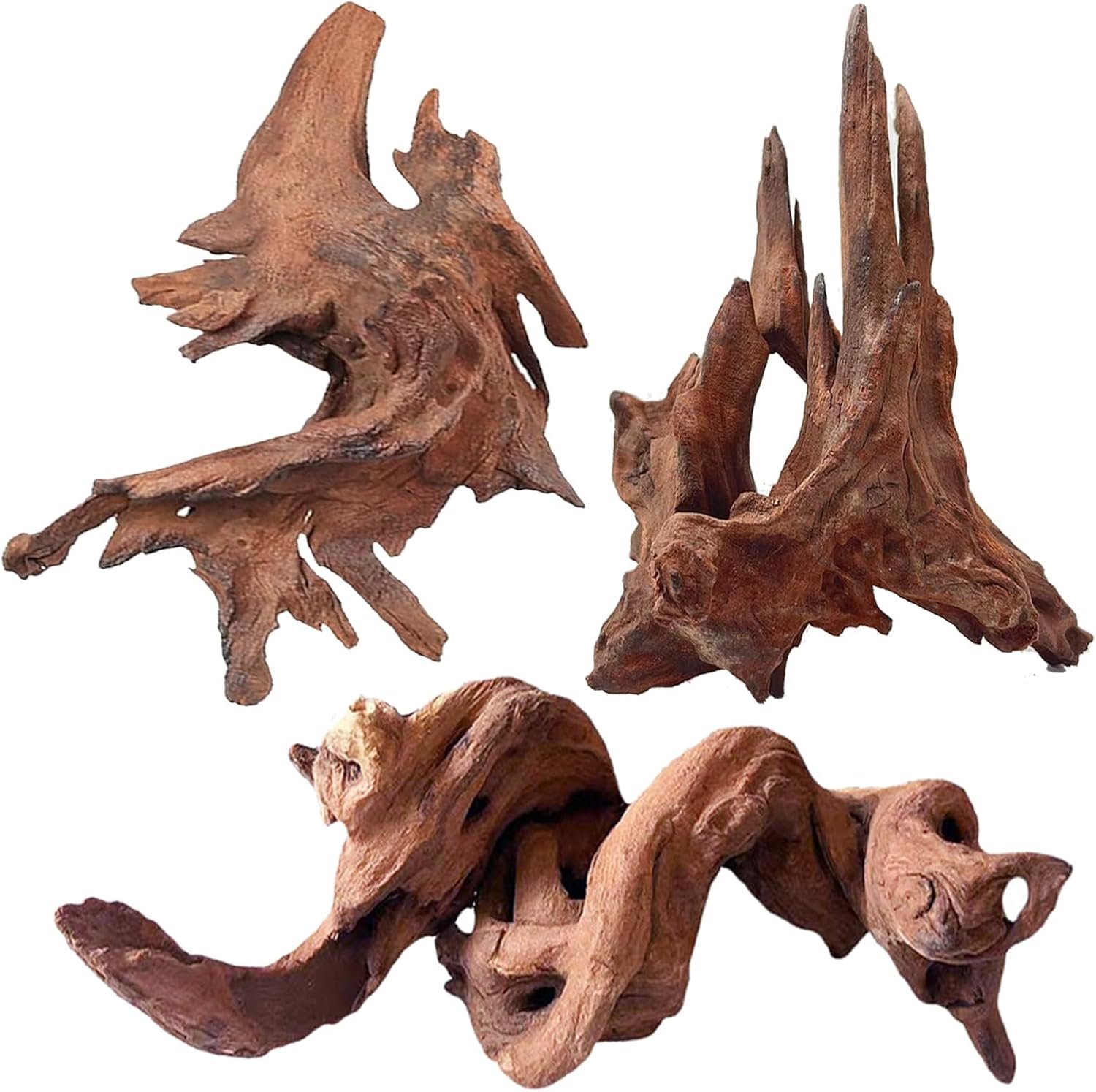 Jorewood Natural Aquarium Driftwood for Fish Tanks & Reptile Terrariums – Safe Fish Tank Decorations, Unique Twisted Branches 3-Piece 7-11 Inch Low Tannin, Easy to Sink