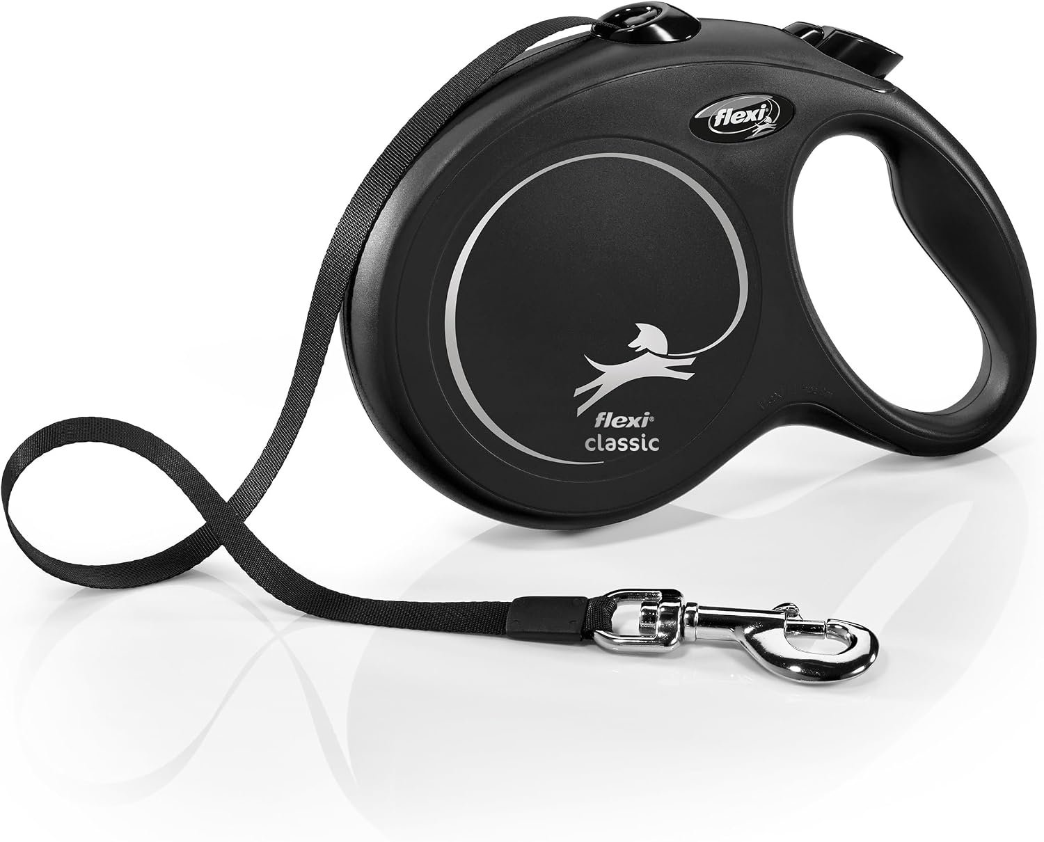 FLEXI® Classic Tape Retractable Dog Leash, Large, 26 ft – Black | German engineered, original flexi leash, durable quality for dogs up to 110 lbs, tangle-free, walking, reliable brake system