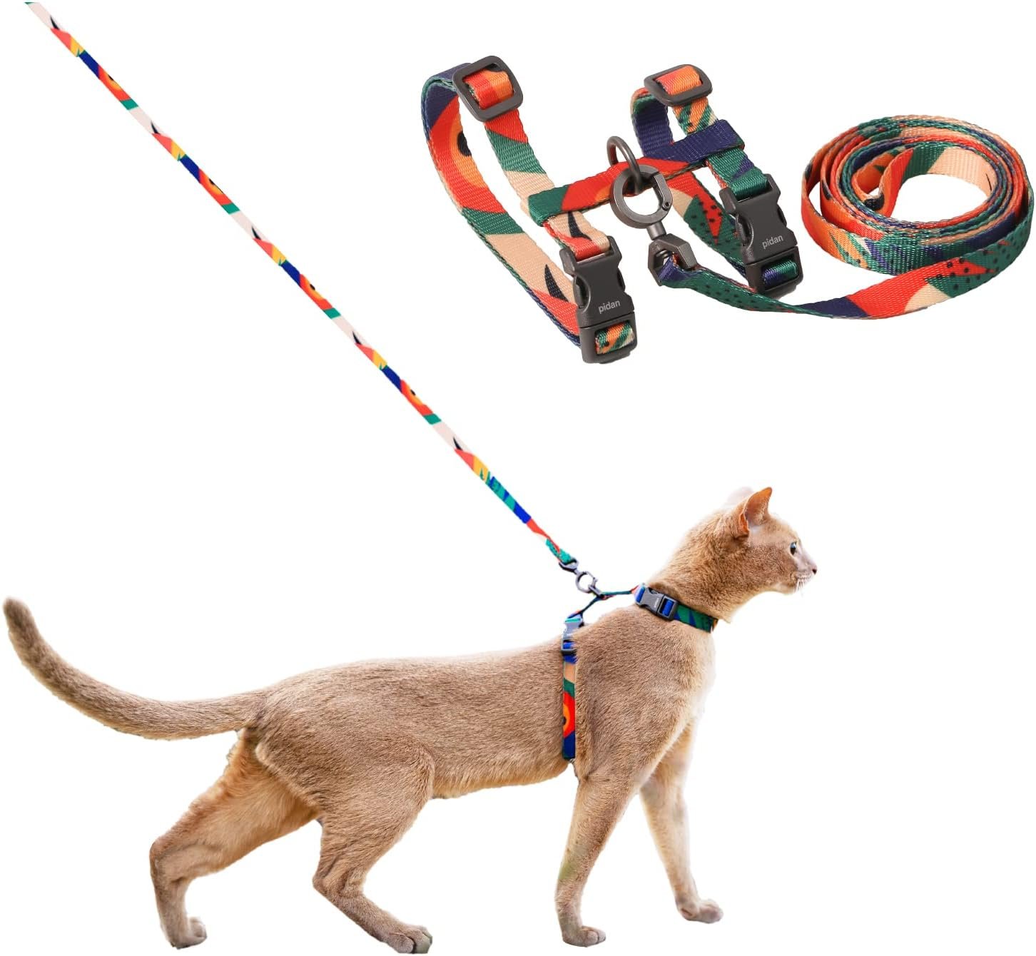 pidan Cat Harness and Leash Set, XL Size for Large Cats, Escape Proof | Adjustable Kitten Harness for Large Small Cats, Lightweight Soft Walking Travel Harness (Multicolor-XL Size)