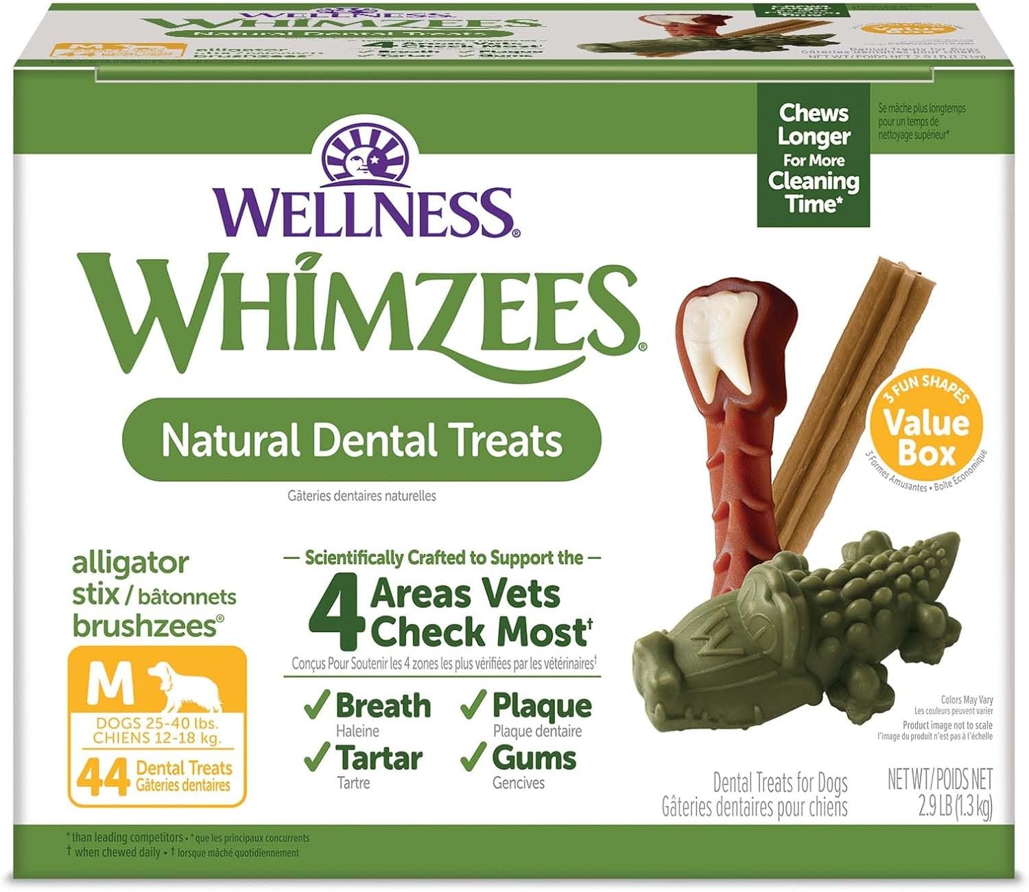 Wellness WHIMZEES Value Pack Natural Dog Dental Treat, Chews, Freshens Breath, Medium Size, 46.6 oz Box, 44 Count