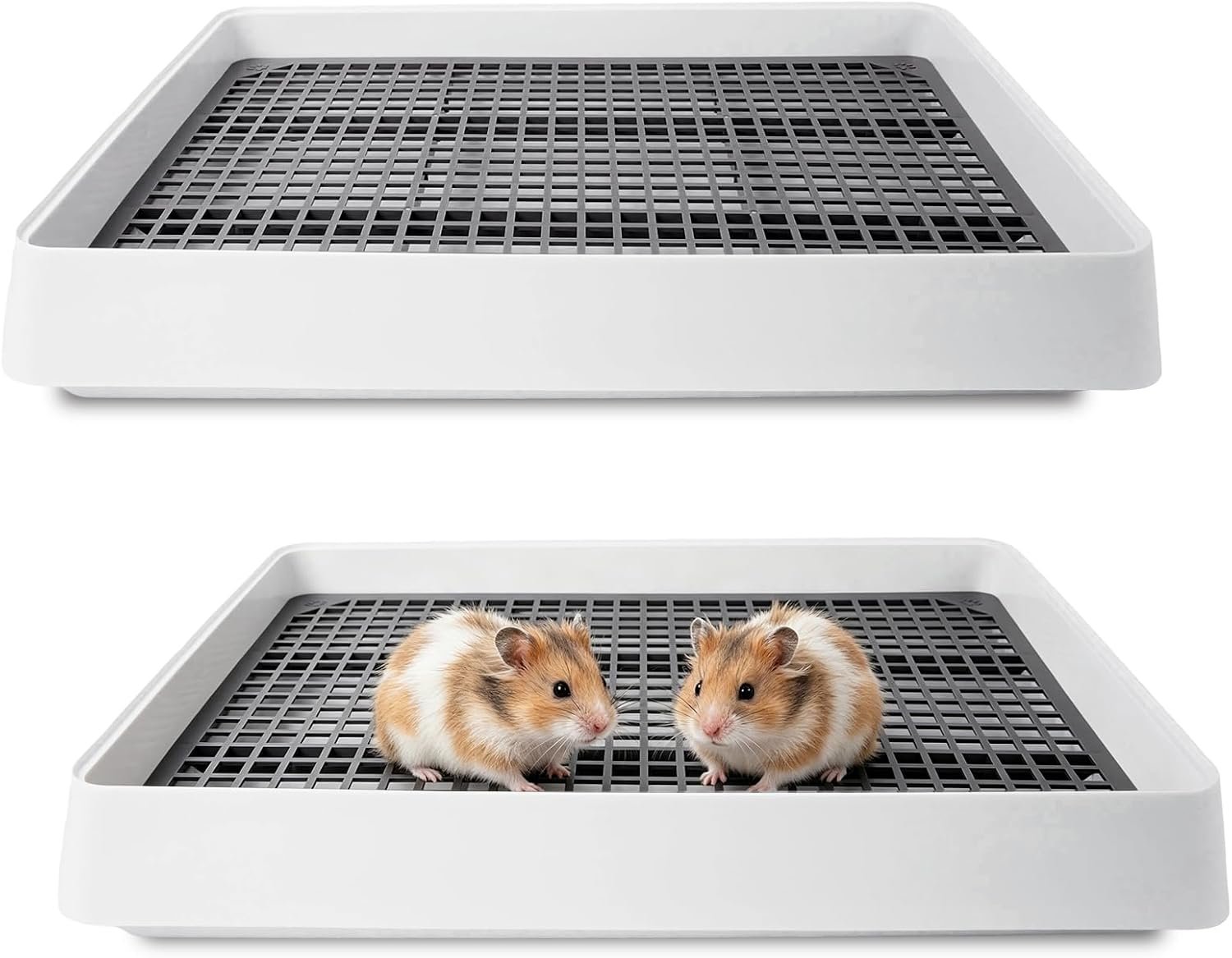 2 Pack Rabbit Litter Box with Grate, Large Shallow Bunny Litter Box Tray Plastic Guinea Pig Training Pan for Small Animals, Hamster, Hedgehog, Chinchillas, 14.5 x 11.6 x 2.5 Inch