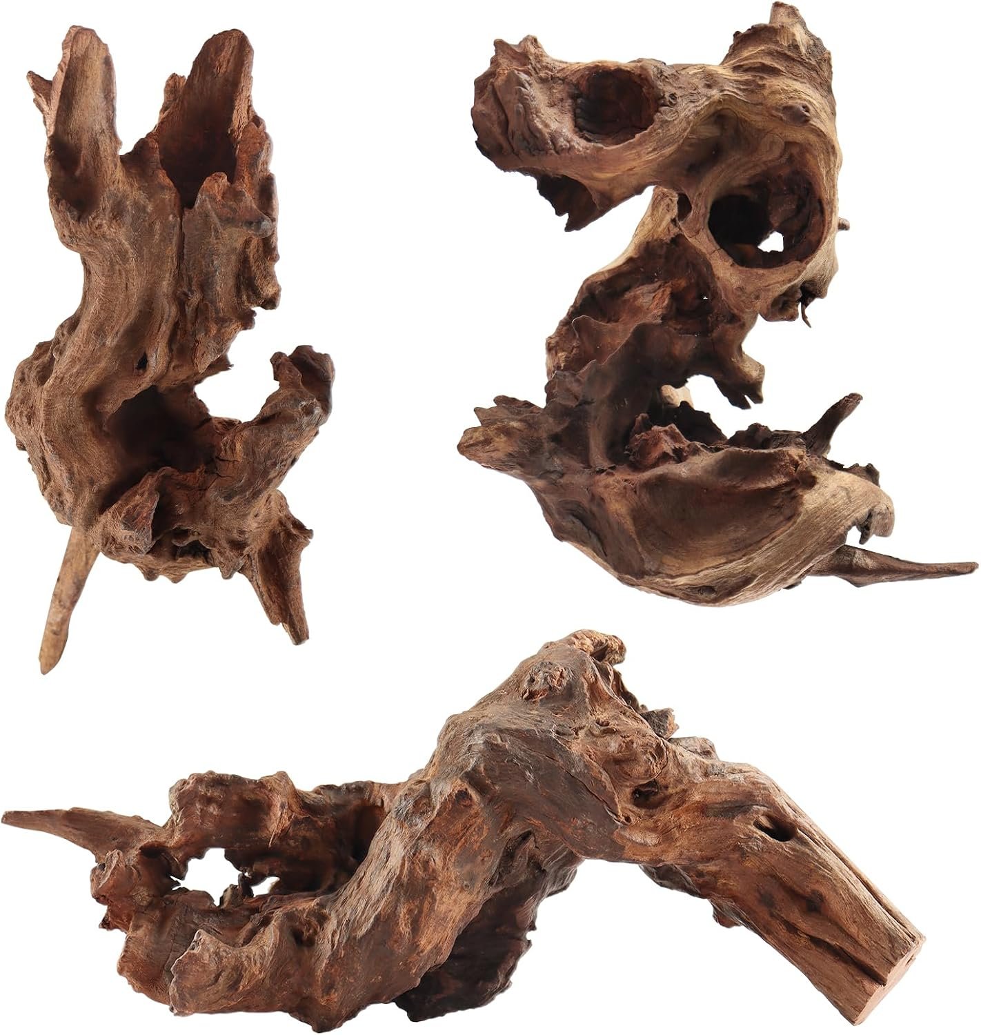 Driftwood for Aquarium, 3 Pieces 6-10″ Natural Small Drift Wood Fish Tank Assorted Branch Decorations Pieces for Reptile Hide