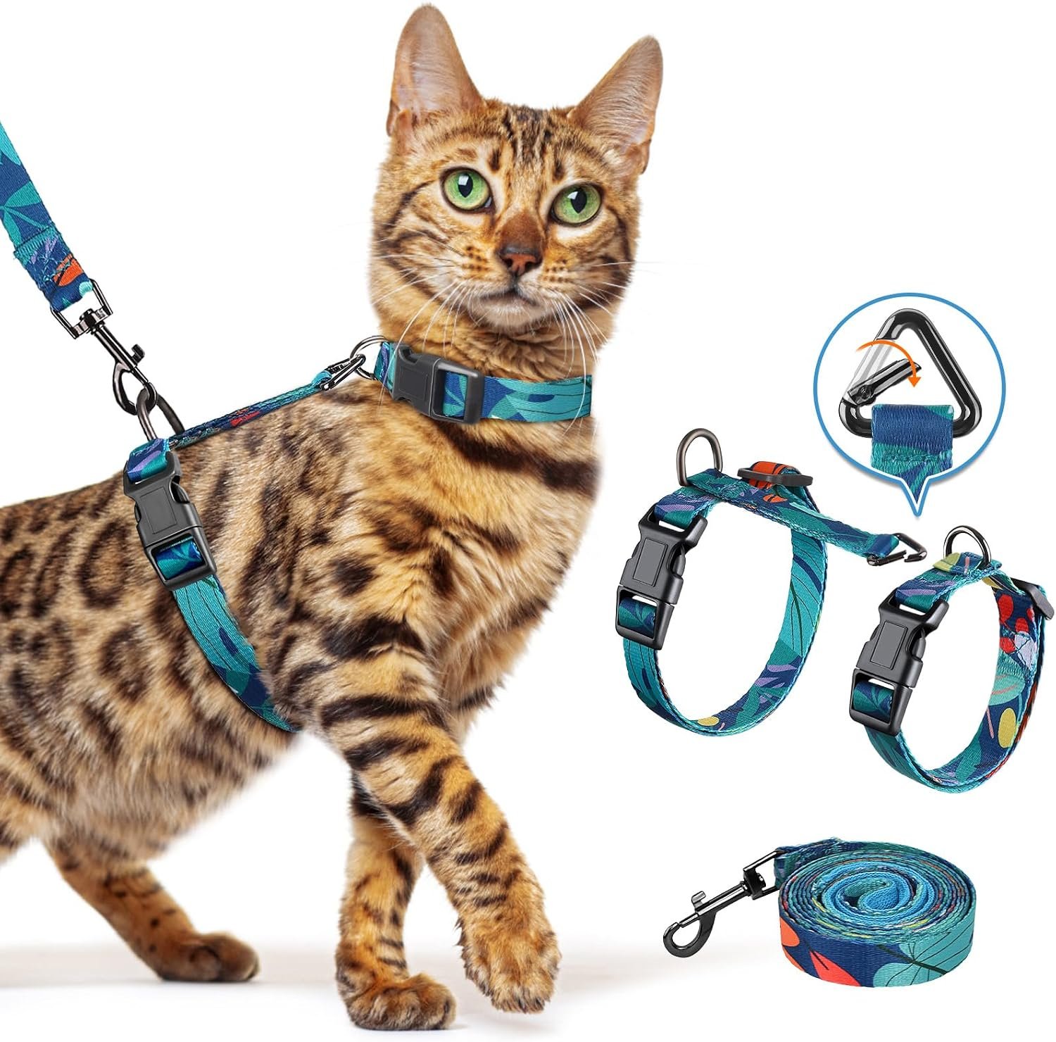 Halypet Cat Harness and Leash Set, Escape Proof Cat Harnesses | 3 IN 1 Adjustable & Lightweight Cat Harness, Soft Comfortable Kitten Harness for Large Cats Safe, Easy to Wear