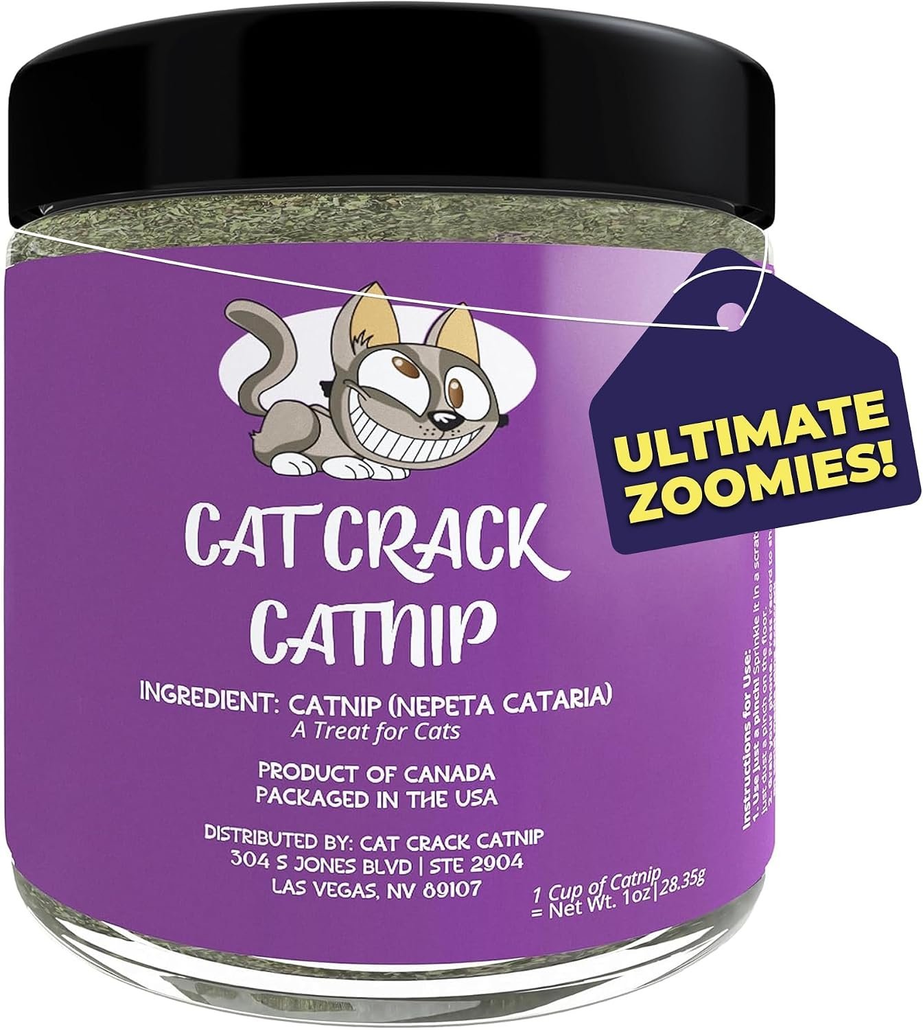 Cat Crack Catnip, Zoomie-Inducing Cat Nip, 100% Natural North American Made | 100% Natural, Safe & Non-Addictive Catnip Treats Used to Supplement Cat Nip Toys, Spray, & Accessories (1 Cup)