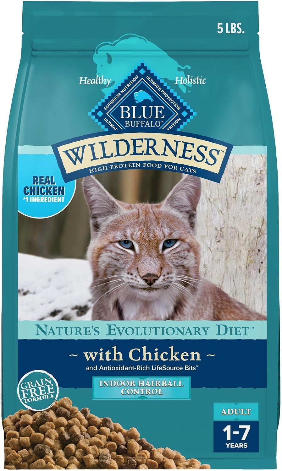 Blue Buffalo Wilderness Chicken Indoor Hairball Control Dry Cat Food, 5 lb