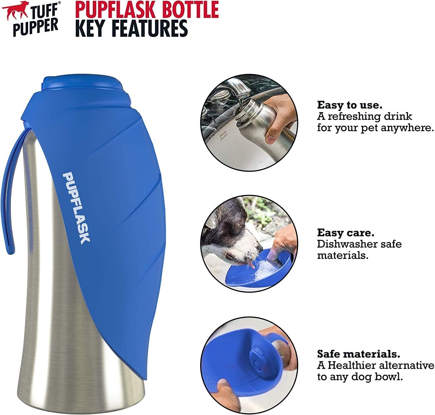 PupFlask Large Dog Water Bottle, Portable Stainless Steel Travel Bowl | 27 or 40 oz Leak-Proof Drink Dispenser with Built-In Cup and Carry Strap for Walking, Hiking and Travel; For All Dog Breeds
