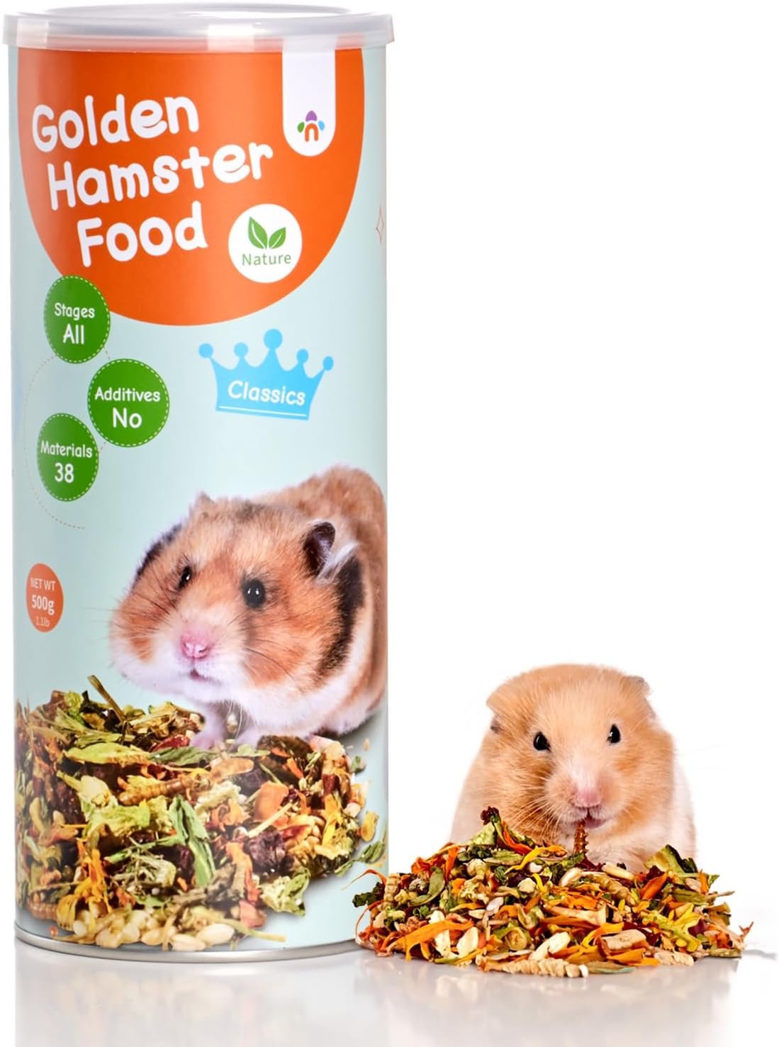 Niteangel Nature Golden Hamster Food: 500g/17.63oz Complete & Balanced Diet | Selected Well-Matched Nutrient Composition & No Additives Treats Small Animal Food for Syrian Golden Hamsters or Small-Pets