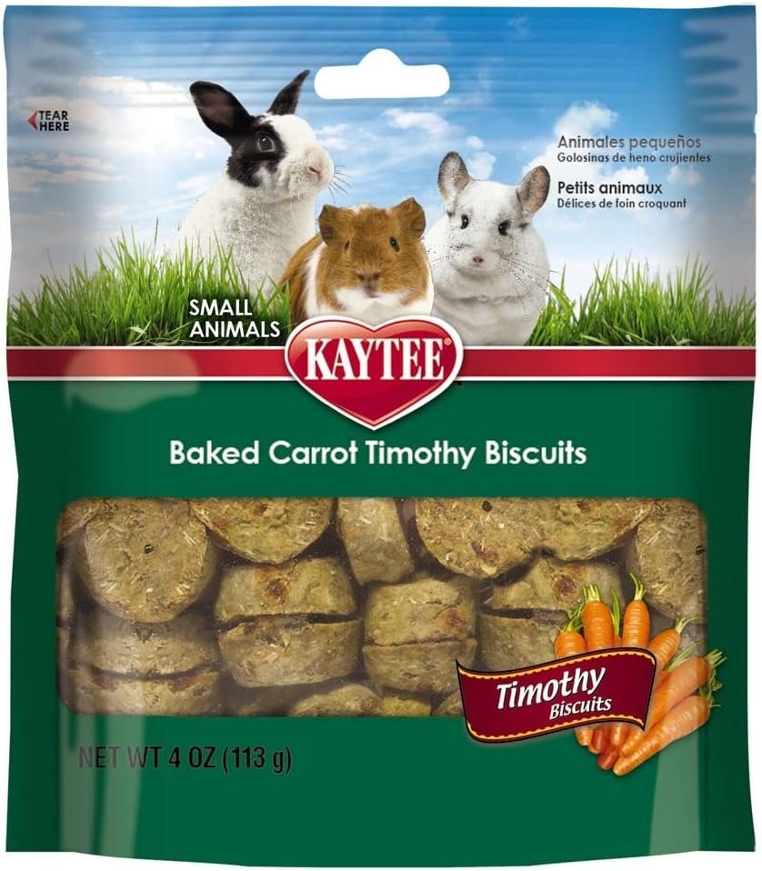 Kaytee Timothy Biscuits Baked Treat for Pet Guinea Pigs, Rabbits & Other Small Animals, Carrot, 4 oz