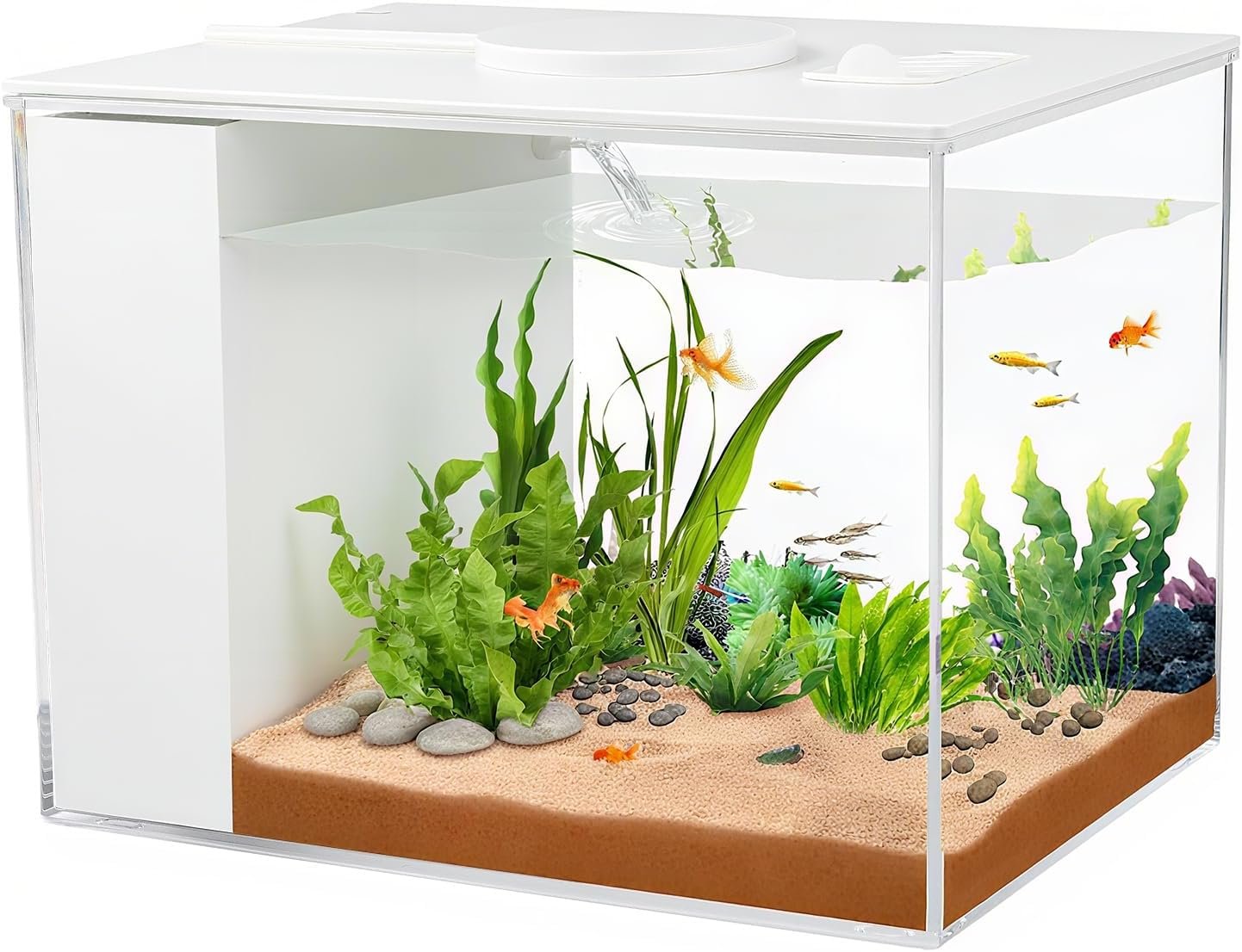 Betta Fish Tank Small Aquarium 1 Gallon Self Cleaning Fish Tank Starter Kit with Filter,Light and Adjustable Water Pump All-in-one Smart Desktop Aquarium for Shrimp Goldfish (Upgrade Filter Media)