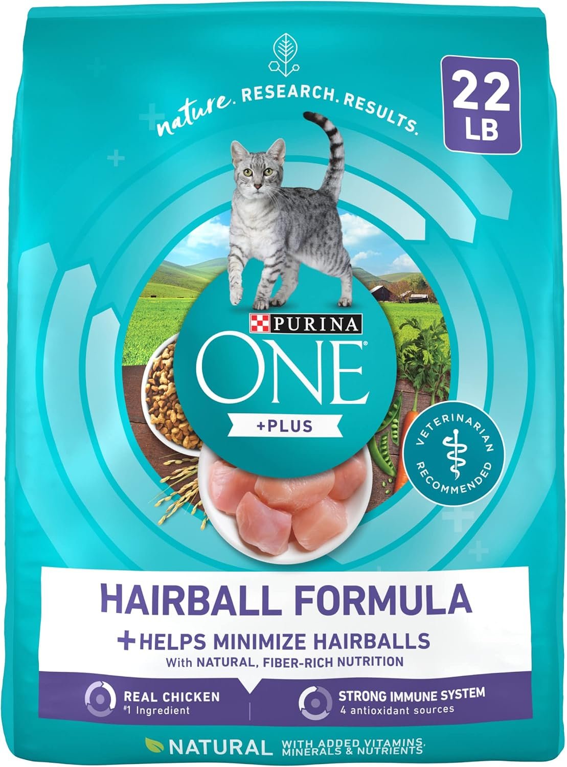 Purina ONE Natural Cat Food for Hairball Control, +PLUS Hairball Formula – 22 lb. Bag