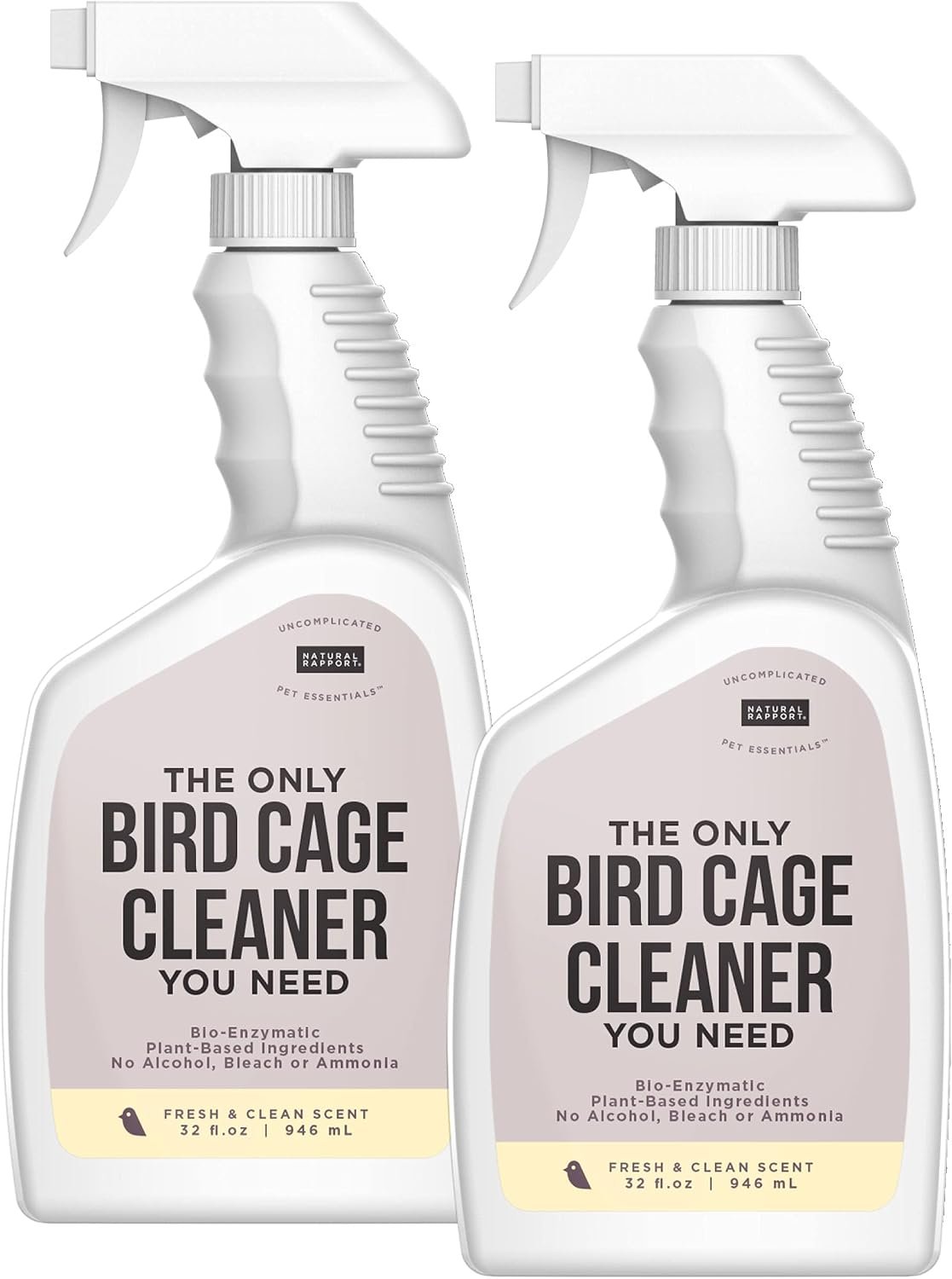 Natural Rapport Bird Cage Cleaner, Plant-Based Poop Remover, 2pk 32 oz | Plant-based enzymes & probiotics, no harsh chemicals – Removes bird waste & odor – For all bird owners
