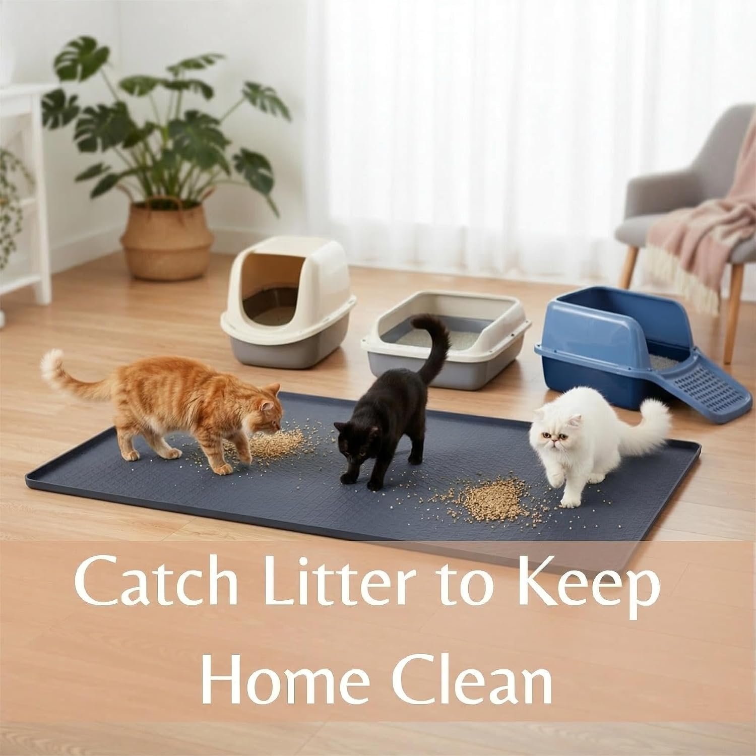 Cat Litter Mat, Extra Large 51″x25.6″ Silicone Litter Box Mat, High Edge | Kitty Litter Mat for Auto Litter Box Areas, Waterproof Non-Slip Litter Mat, Easy Clean, Raised Lip Contains Multi-Cat Mess