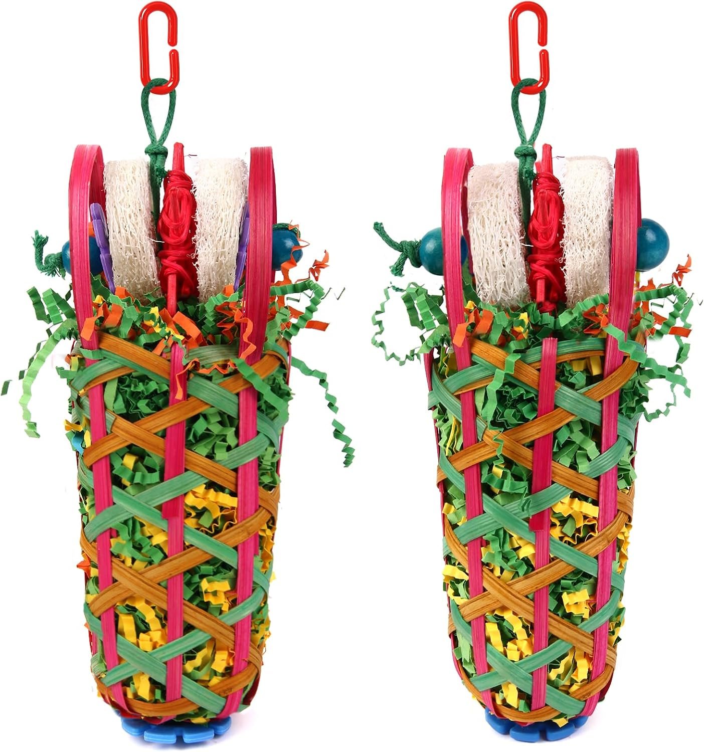 Kyouki Parakeets Toys, 2 PCS Bird Chewing Toys – Perfect for Cockatoos, Conures, Love Birds, Small & Medium Parrots, Fun Foraging & Tearing Bird Cage Accessories (Seeking Food Basket)