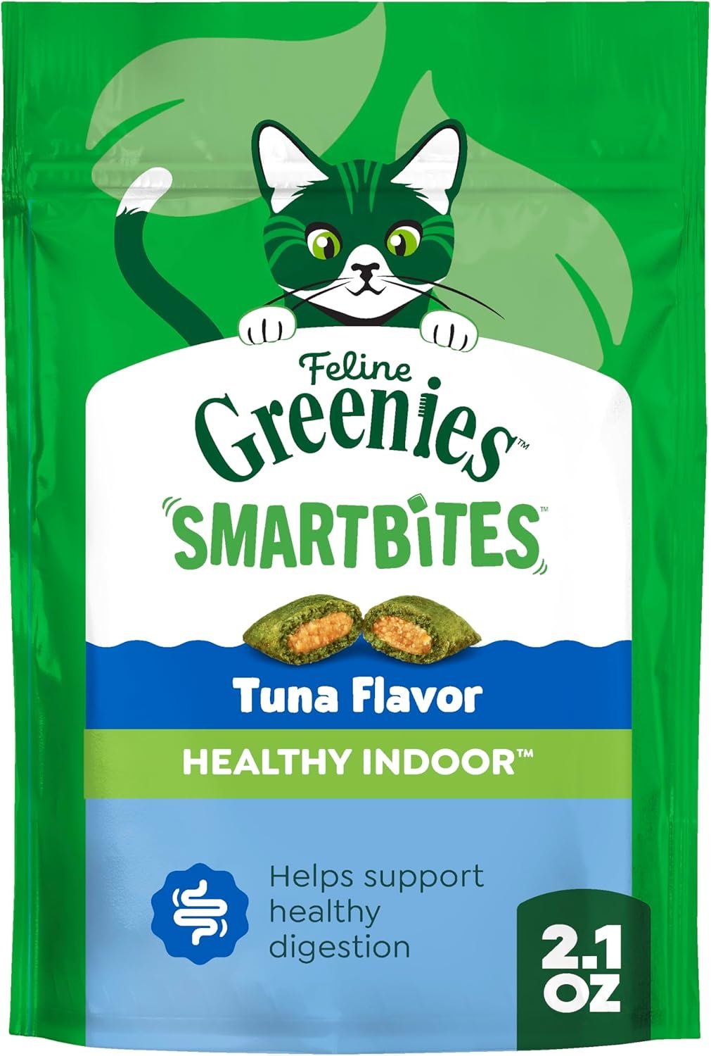 Greenies Feline Smartbites Healthy Indoor Cat Treats, Tuna, 2.1 oz | Veterinarian-recommended, Fiberblend Formula, supports digestion, under 2 cal per treat, natural ingredients, dual texture