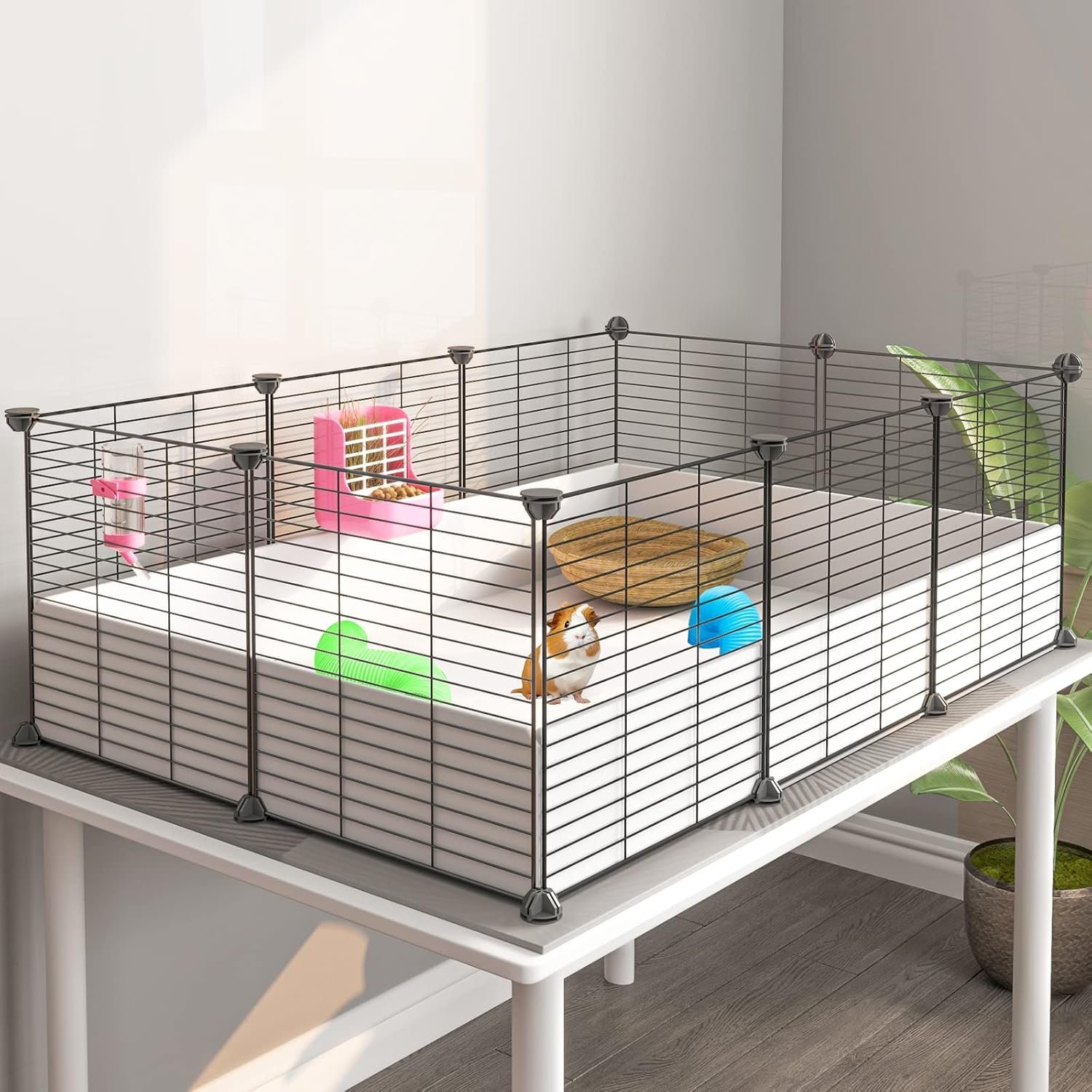 Oneluck Guinea Pig Cage, Indoor Habitat with Waterproof Plastic Bottom, Playpen for Small Pet Bunny, Turtle, Hamster, Partition cage