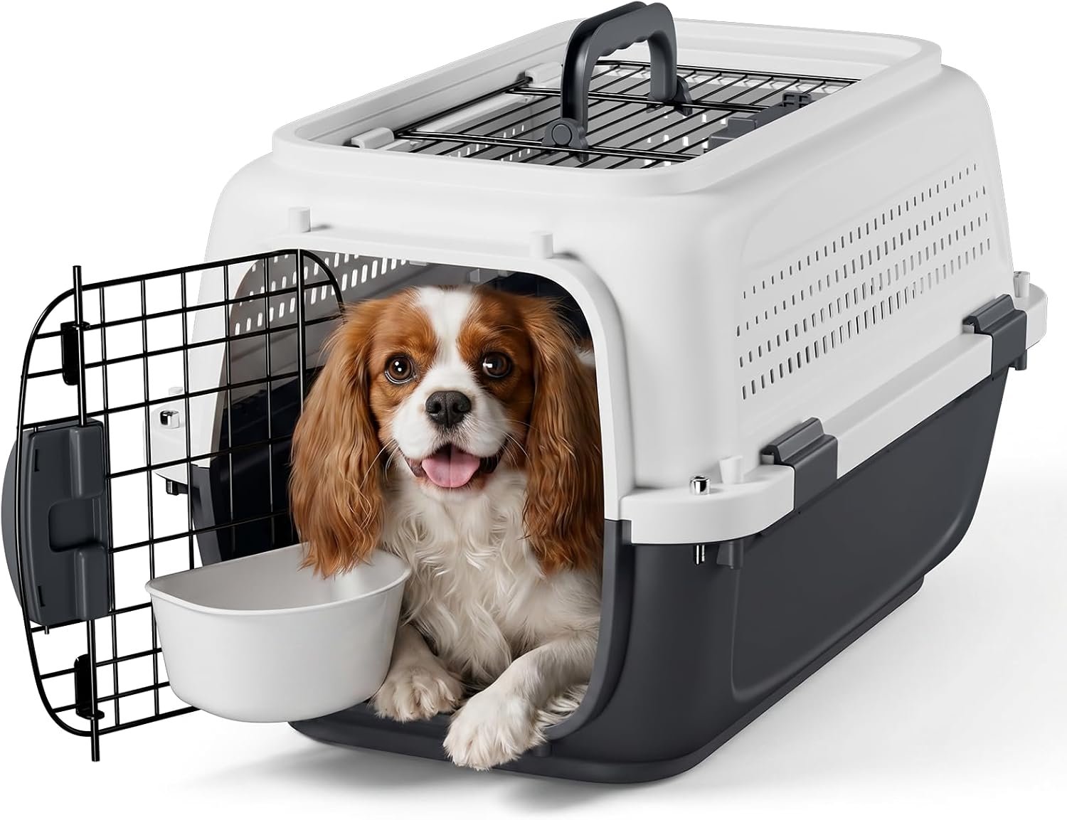 Magshion 22 Inch Hard-Sided Dog Cat Carrier, Grey | Top&Front Door Access, Plastic Dog Kennel for Traveling, Durable Handle, Ventilation, Detachable Pet Bowl, For Pet Up 26 lbs
