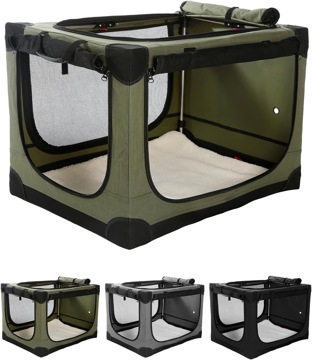 Veraste 30″ Soft Collapsible Travel Dog Crate for Medium Dogs,Green | 4-Door Foldable Travel Crate,breathable mesh, foldable with storage bag