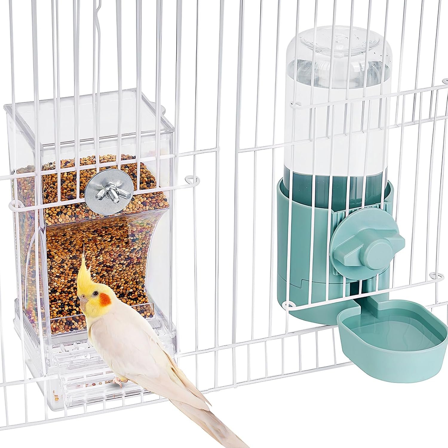 lemtrflo No Mess Bird Feeder Water Dispenser Set, Bird Feeder for Cage | Cage Accessories for Parrot, Finches, Budgies and Canaries