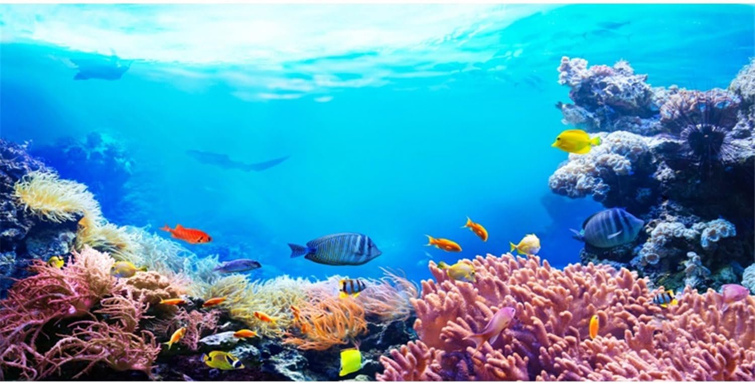 AWERT 30×18 inches Underwater Aquarium Background Colorful Coral Tropical Fish Undersea World Fish Tank Background Durable Polyester Background