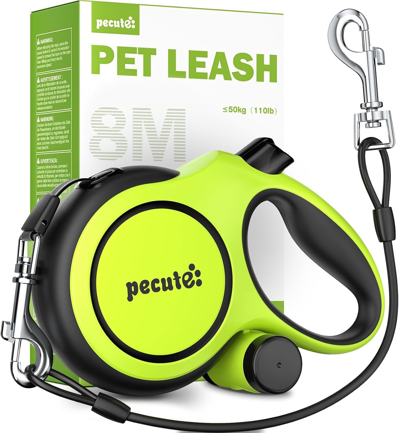 Pecute Retractable Dog Leash 26 FT Heavy Duty for Large Dogs 33-110 LBS | Chew Proof Steel Cable for Strong Biter, Anti-Slip Handle with Poop Bag Holder for Hiking, Camping, Outdoor Walking