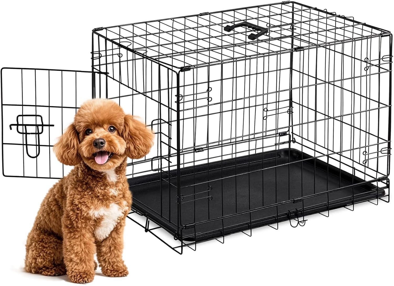 Sweetcrispy Dog Crate, 30 Inch Small Dog Puppy Cage, Foldable Pet Kennel | Double Door, Metal Kennel, Secure Lock, Removable Tray, Indoor Outdoor Training Travel