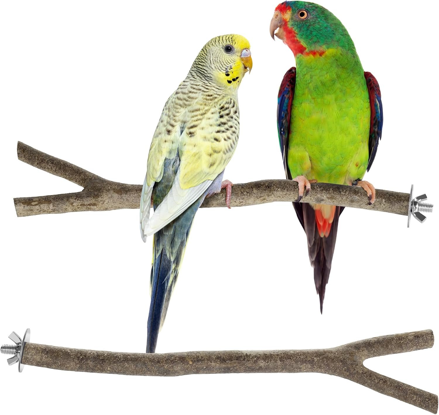 Niteangel Natural Wooden Perches for Bird Cages – Ideal for Cockatiels, Parakeets, Finches & Other Caged Birds (Natural Bark, 2 Pack)