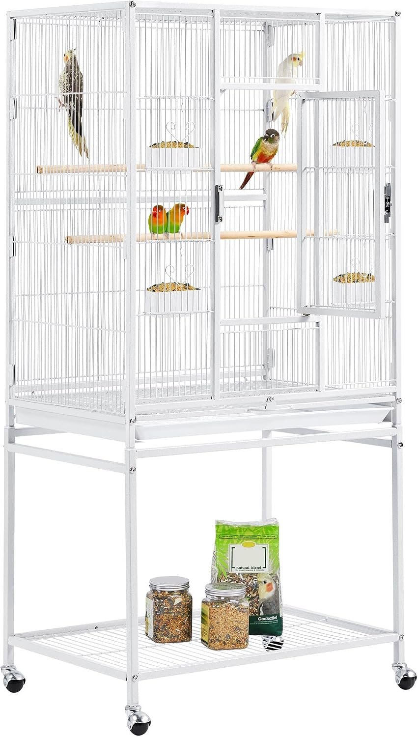 Yaheetech 54″ Large Flight Bird Cage for Parrots Macaw Cockatiels Sun Parakeets Lovebird Green Cheek Conures African Grey Small Quaker Amazon Parrots with Rolling Stand, White