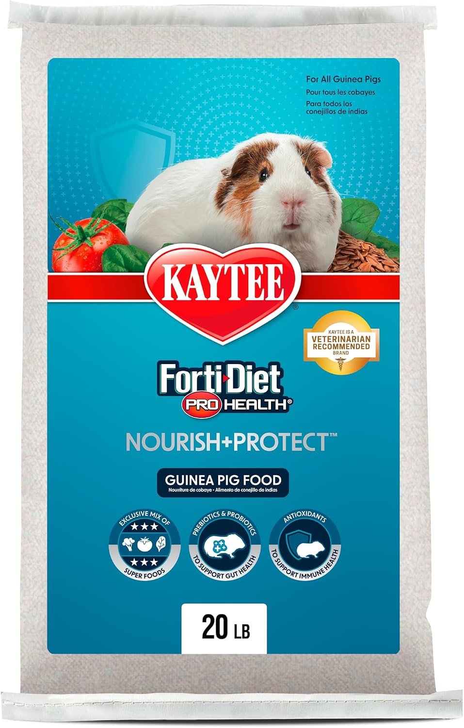 Kaytee Forti-Diet Pro Health Nourish+Protect Guinea Pig Food, Comprehensive Nutrition Backed by Science, Digestive Health, Immune Support, 20 pounds