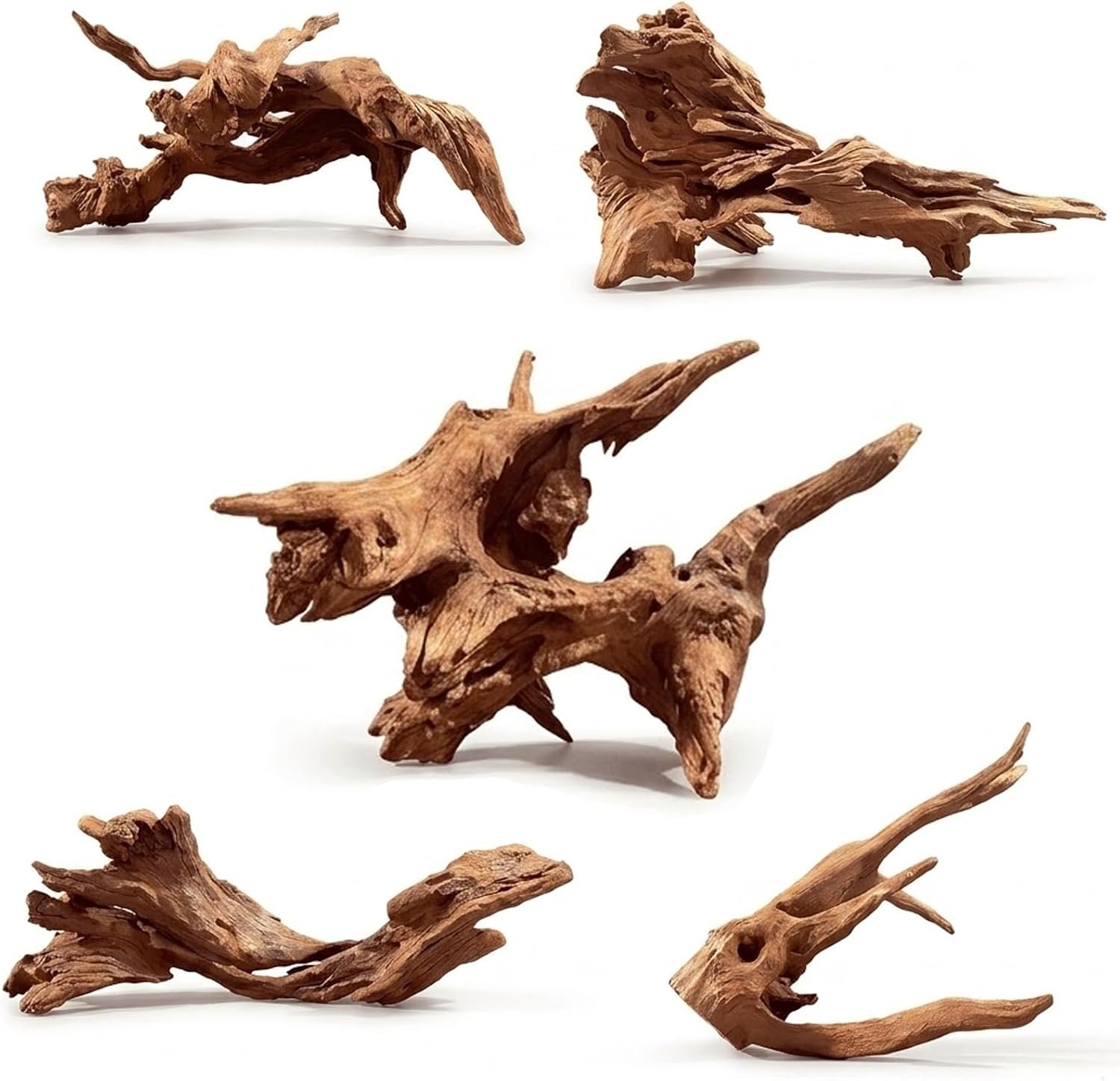WDEFUN Natural Driftwood for Aquarium Decor, 5-Piece 5”-8” Large Driftwood for Decorations on Fish Tank, Reptiles Bearded Dragon Accessories or Air Plants