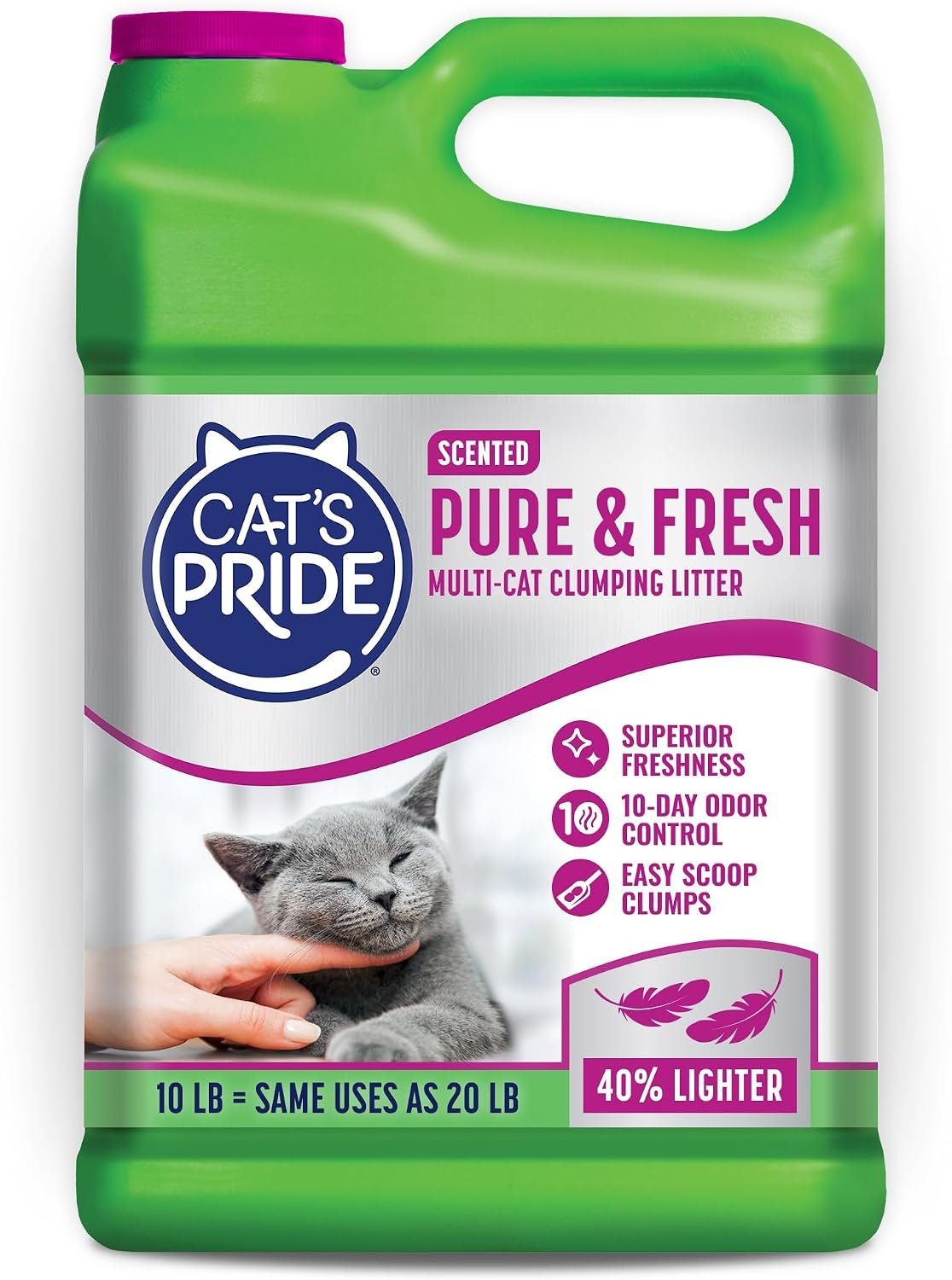 Cat’s Pride Premium Lightweight Clumping Litter: Pure & Fresh – Up to 10 Days of Powerful Odor Control – Multi-Cat, Scented, 10 Pounds