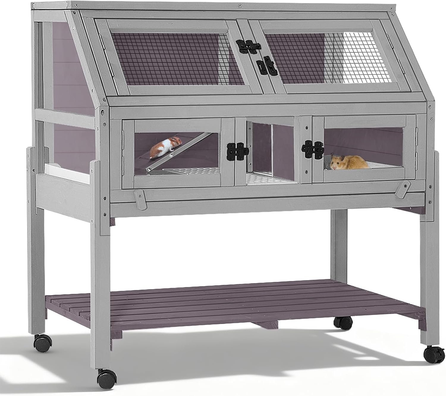 Large Guinea Pig Cage with 4 Support Feet & Wheels, Anti-Chew Small Animal Cage for Hamsters, Rats, Chinchillas, Includes Deep Leakproof Tray