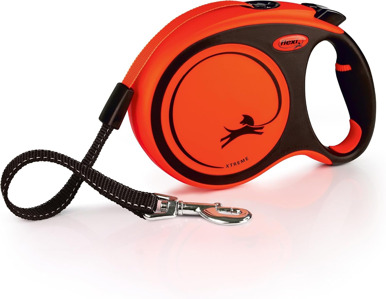 FLEXI® Xtreme Tape Retractable Dog Leash, Large, 26 ft – Orange/Black | German engineered, original flexi leash, durable quality for dogs up to 121 lbs, tangle-free, walking, reliable brake system