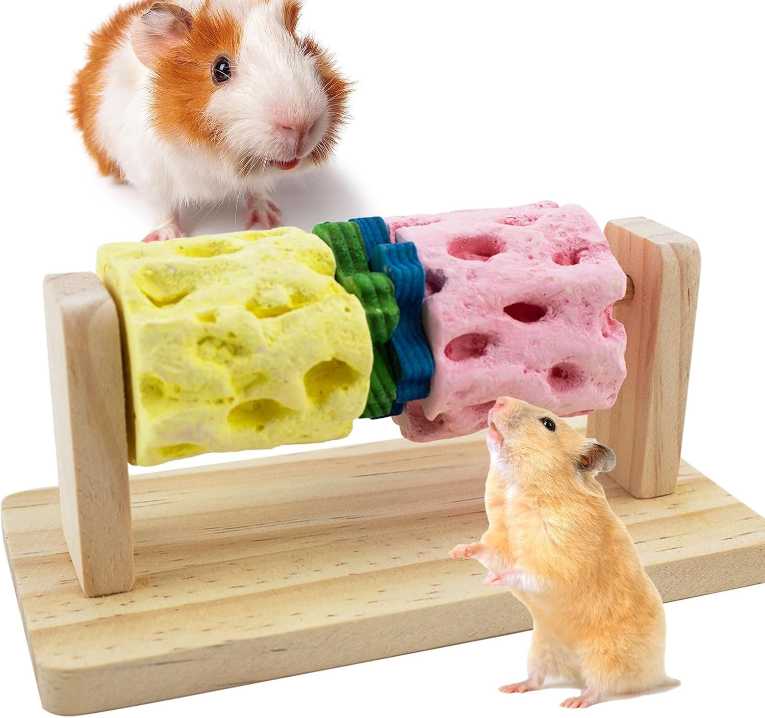 Guinea Pig Chew Toys for Teeth, Natural Grinding Stone Toy | Adds Calcium to Diet, Rotating Wood Rat Chewing Treat Toys for Syrian & Dwarf Hamsters, Rats, Guinea Pig, Chinchillas