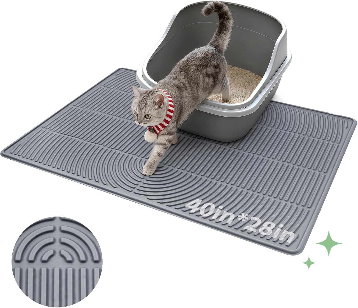 Pawtasy Cat Litter Box Mat,40″ x 28″ Extra Large Silicone Waterproof Litter Trapping Mat for Scatter Control Soft on Kitty Paws Non-Slip Easy to Clean