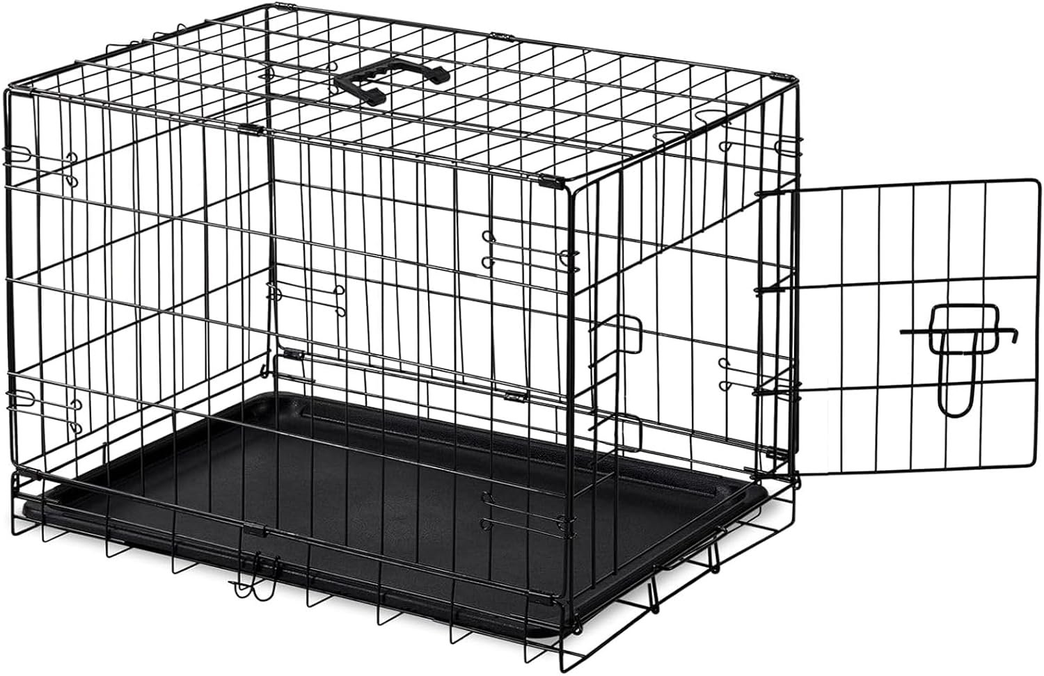 DUMOS 30 Inch Dog Crate, Foldable Puppy Small Medium Dog Cage Pet Kennel | Single Door Metal Wire, Plastic Leak-Proof Pan Tray, Portable Indoor Outdoor Training Travel