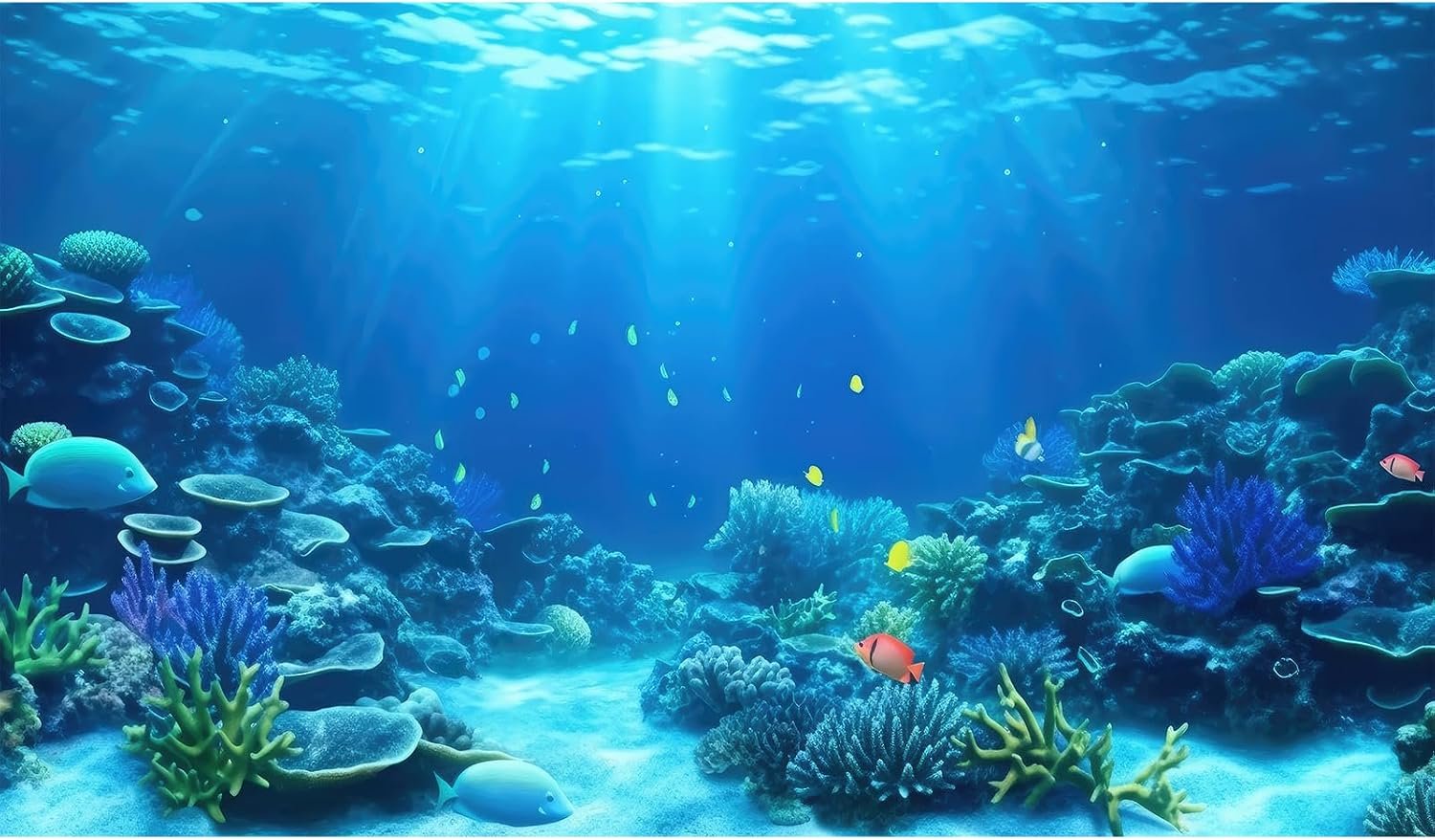 Underwater Aquarium Background Coral Reef Tropical Fish Terrarium Background Deep Blue Ocean Sea Sunbeams Aquatic Plants Fish Tank Backdrop Poster Wallpaper Decorations Vinyl 24x12in