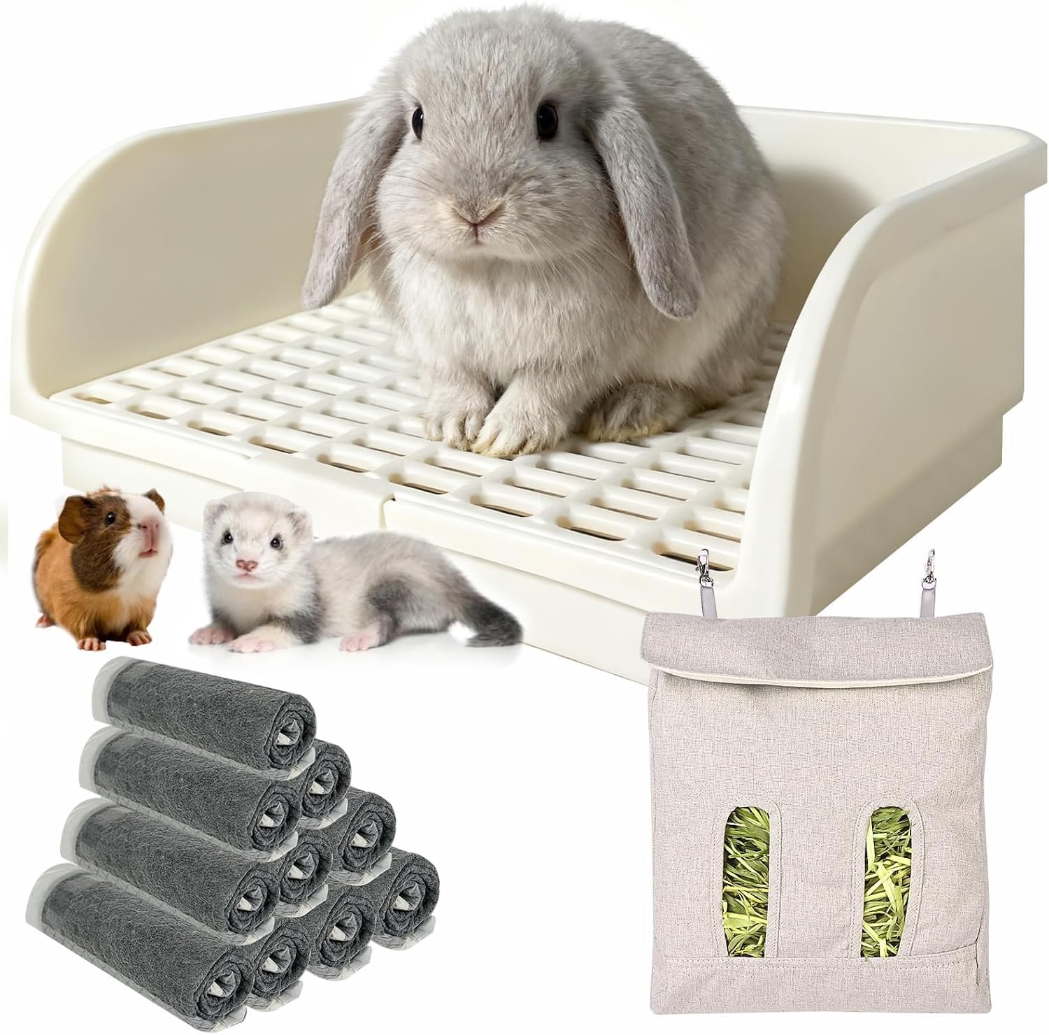 Rabbit Litter Box – Extra Large Bunny Litter Box, Easy to Clean and Disassemble, Prevents Odors and Stains. Pet Training Toilet Pan for Guinea Pig, Ferret, Hamster, Chinchilla