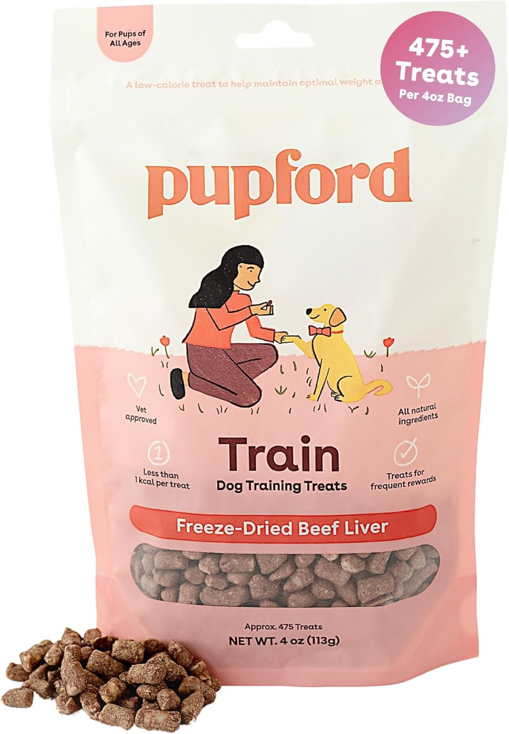 Pupford Freeze Dried Training Treats for Dogs & Puppies (Beef Liver, 4 oz) | 475+ treats per bag, Ultra low-calorie, Only 3 ingredients, All breed sizes, Mess free and bite sized, Trainer recommended