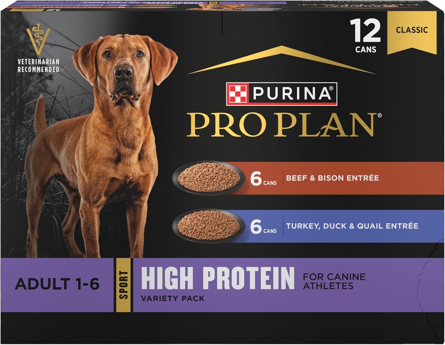 Purina Pro Plan Sport High Protein Wet Dog Food, Beef and Bison Entrée and Turkey, Duck and Quail Entrée Variety Pack – (Pack of 12) 13 oz. Cans