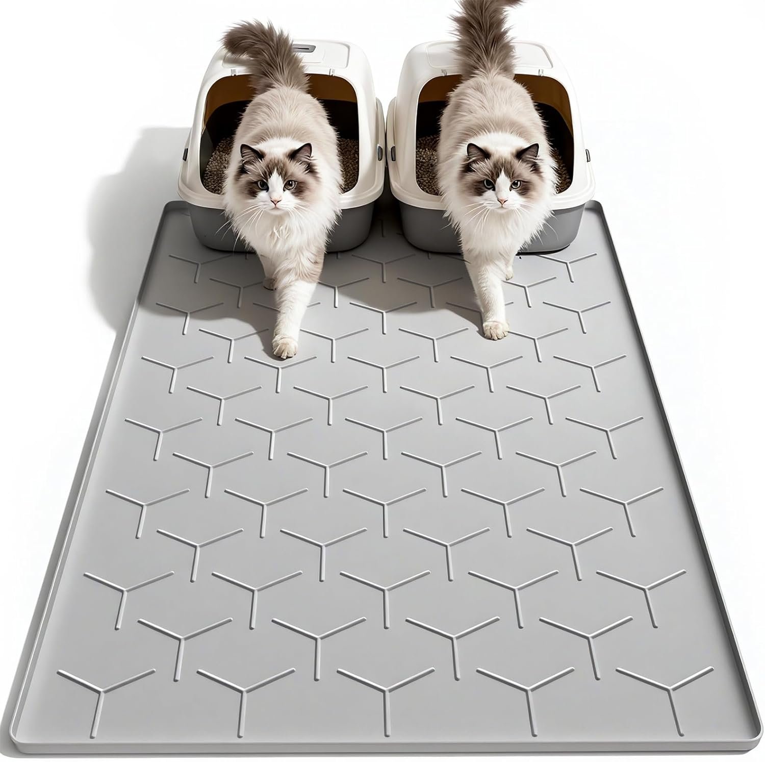 Garoopion Silicone Cat Litter Mat Large 40″ X 28″, Easy to Clean, Gray | Large Size Waterproof Silicone Mat with Raised Edges, Catch Litter, Protect Floor from Urine, Multi-Use for Dog/Sink/Kitchen