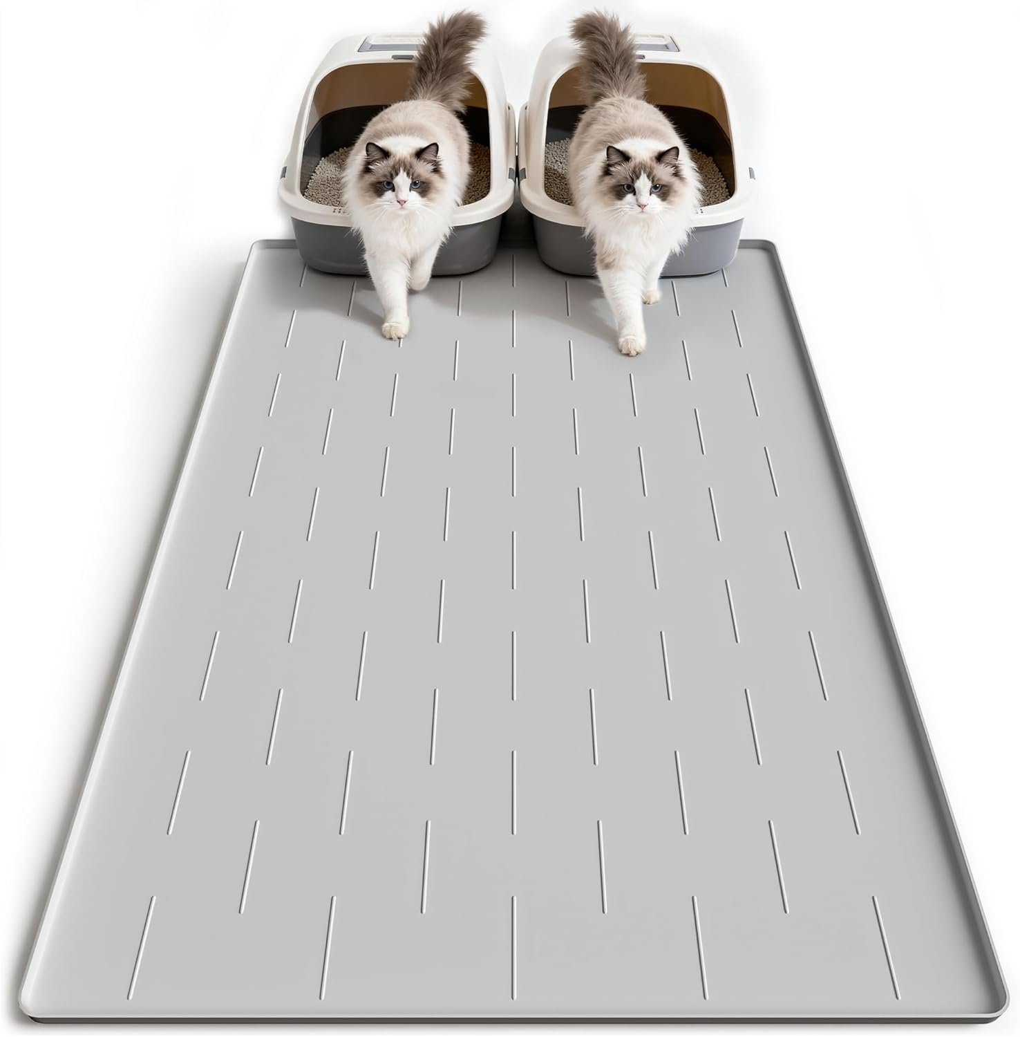 Pieviev Extra Large Silicone Litter Box Mat, Easy to Clean, 40” x 28” | Extra-Large Coverage Area Litter Mat, Soft on Kitty Paws, Grooves Reduce Waste, Raised Edges Trap Urine and Spills.